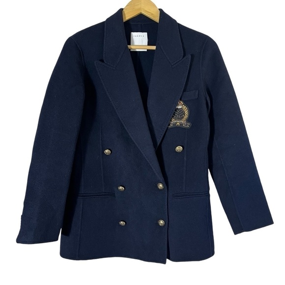 SANDRO PARIS Navie Double-Faced Chest Patch Wool Blazer - Picture 3 of 13